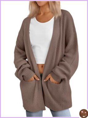 Oversized Knit Cardigan with Pockets Long Sleeve Open Front Sweater for Women